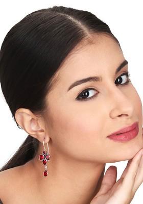 Silver Plated American Diamond Studded Oxidised Contemporary Drop Earrings