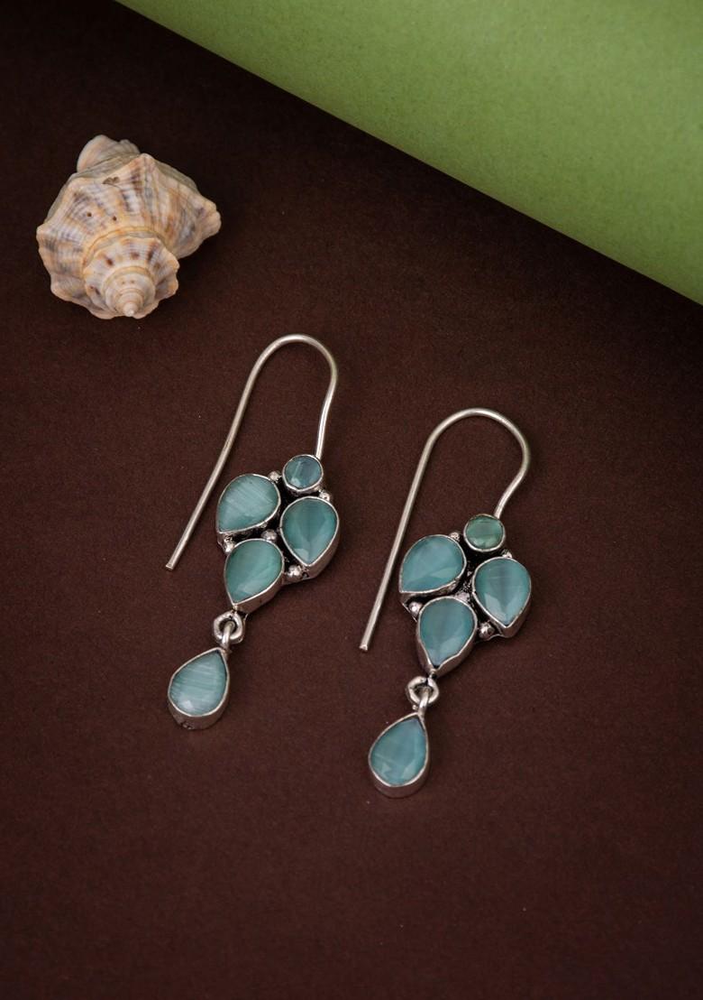 Silver Plated American Diamond Studded Oxidised Contemporary Drop Earrings