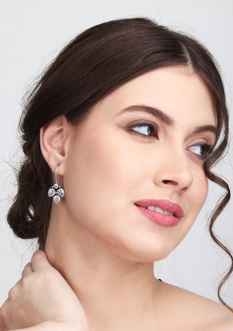 Silver Plated Artificial Stones Drop Earrings