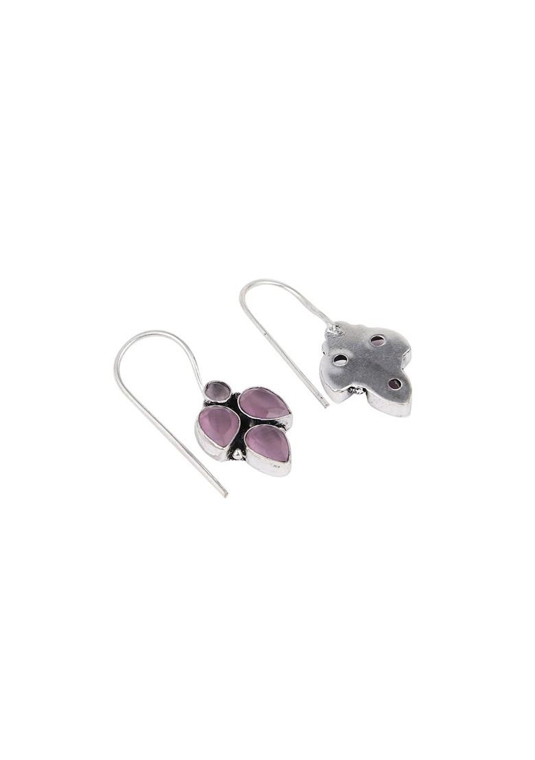 Silver Plated Stones Studded Leaf Shaped Drop Earrings