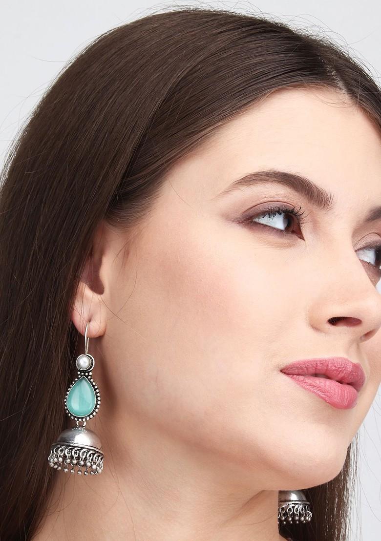 Silver Plated Stones Studded Dome Shaped Jhumkas