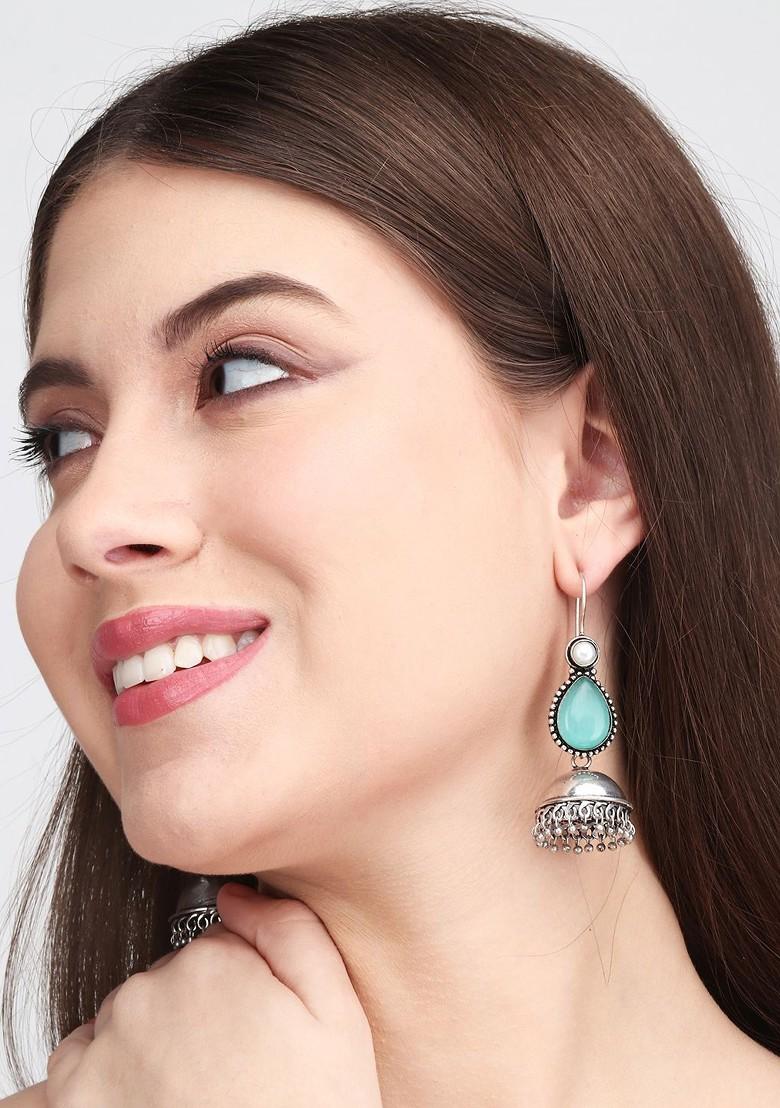 Silver Plated Stones Studded Dome Shaped Jhumkas