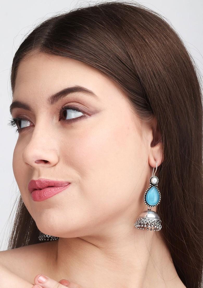 Silver Plated Stones Studded Dome Shaped Jhumkas