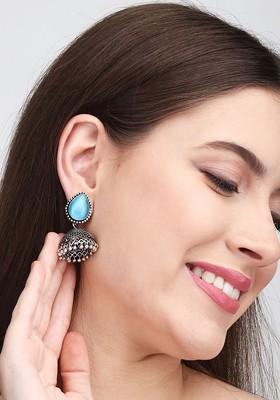 Silver Plated Stones Studded Dome Shaped Jhumkas