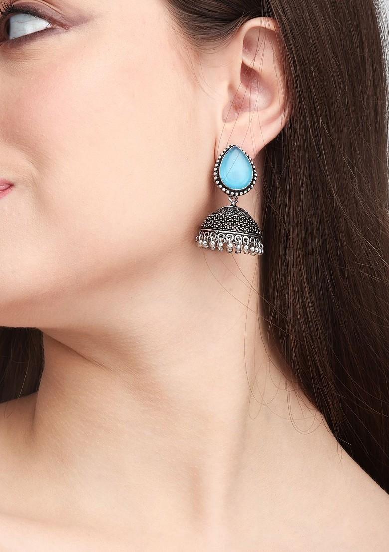 Silver Plated Stones Studded Dome Shaped Jhumkas
