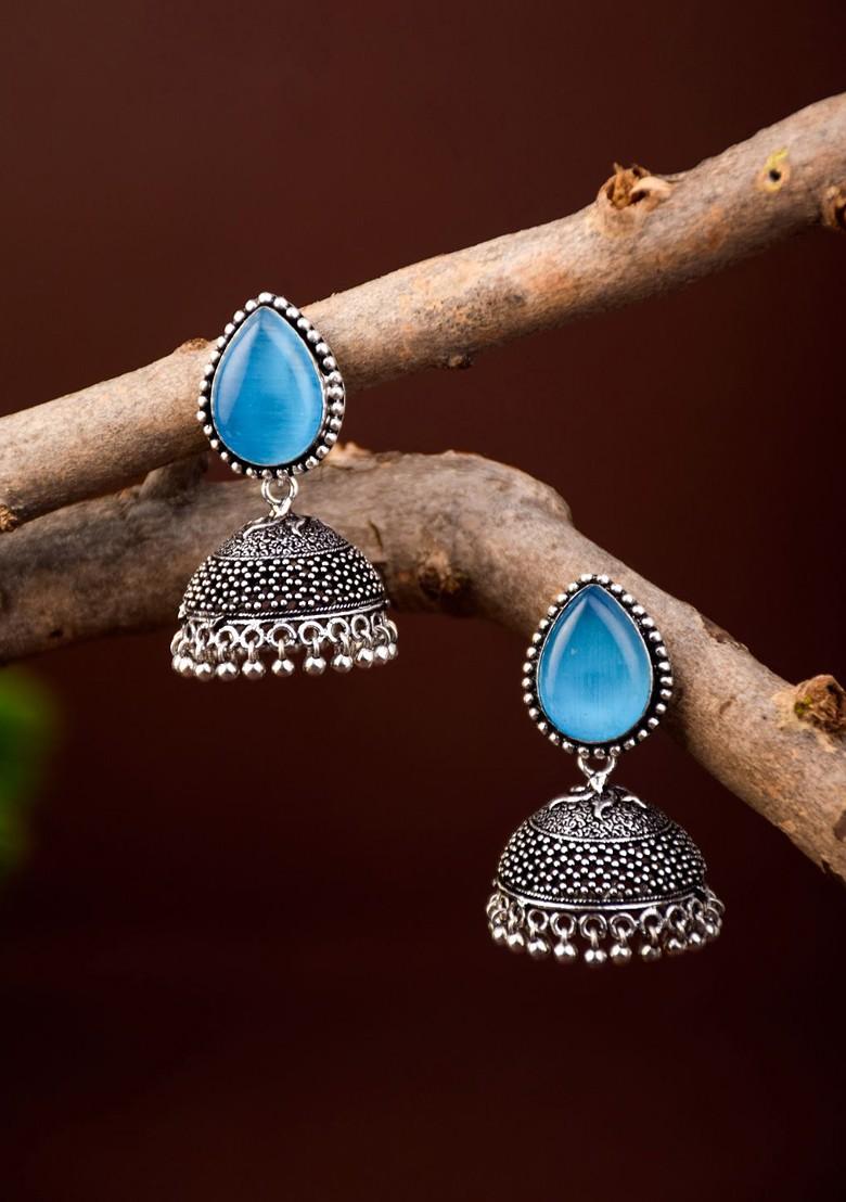 Silver Plated Stones Studded Dome Shaped Jhumkas