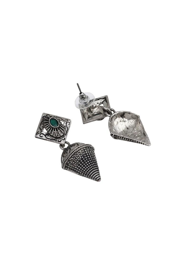 Silver Plated Stone Studded Oxidised Dome Shaped Jhumkas