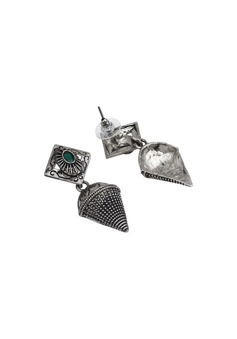 Silver Plated Stone Studded Oxidised Dome Shaped Jhumkas