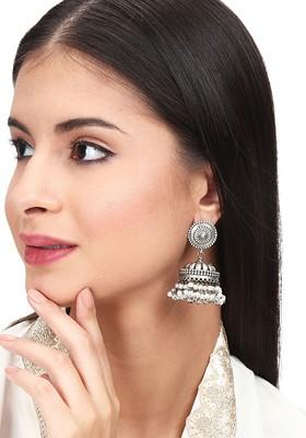 Silver Plated Beaded Oxidised Dome Shaped Jhumkas