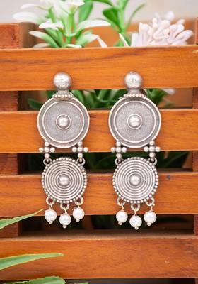 Silver Plated Beaded Contemporary Drop Earrings