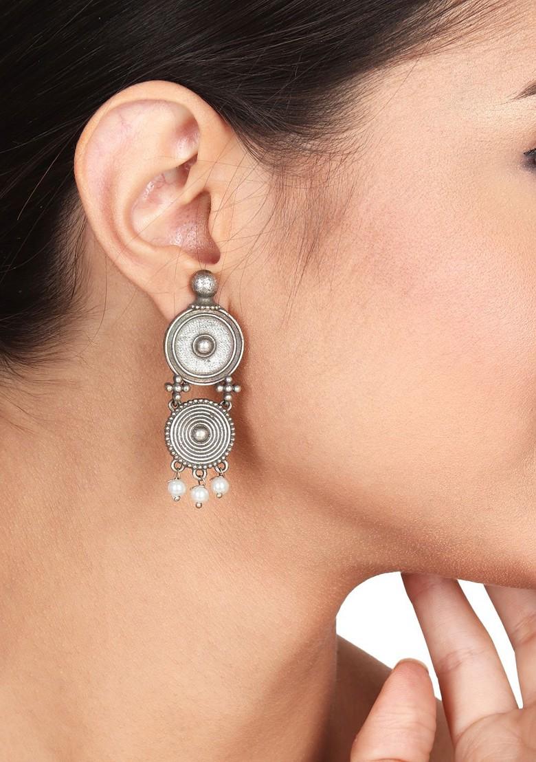 Silver Plated Beaded Contemporary Drop Earrings