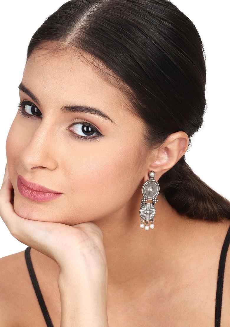 Silver Plated Beaded Contemporary Drop Earrings