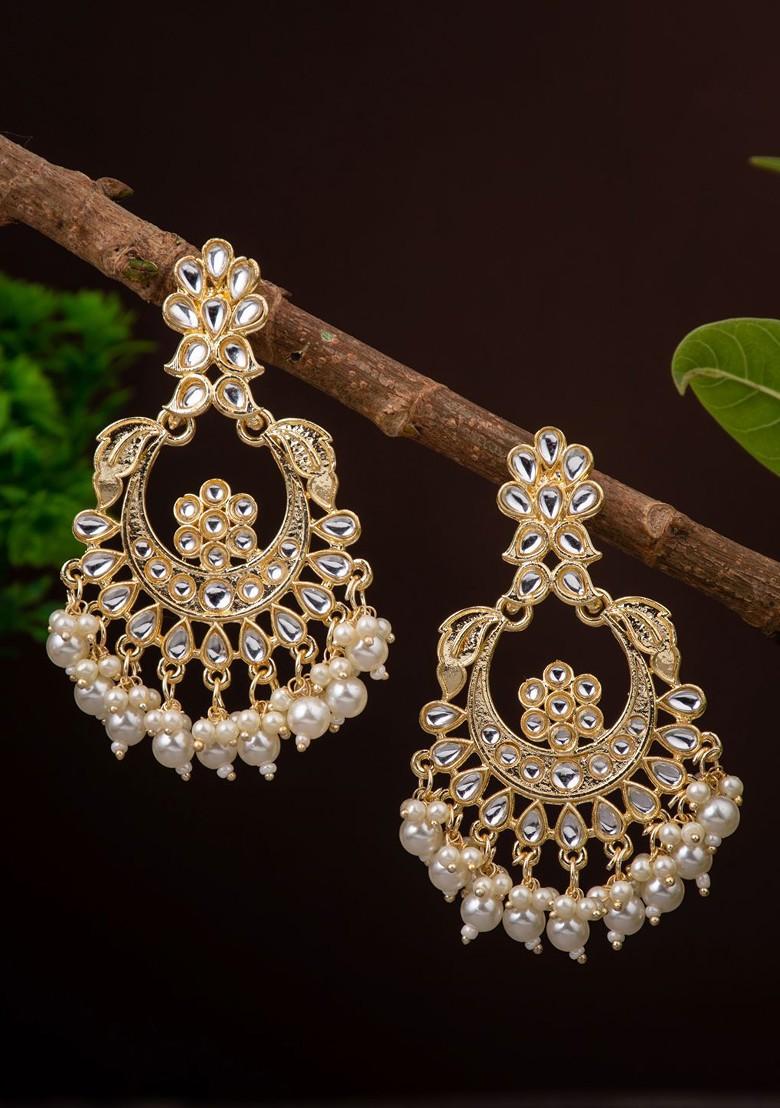 Gold Plated Kundan Chandbalis