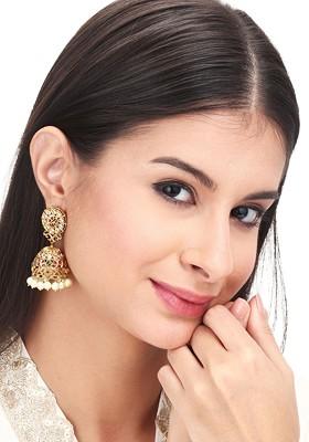 Gold Plated Artificial Stones Dome Shape Jhumkas