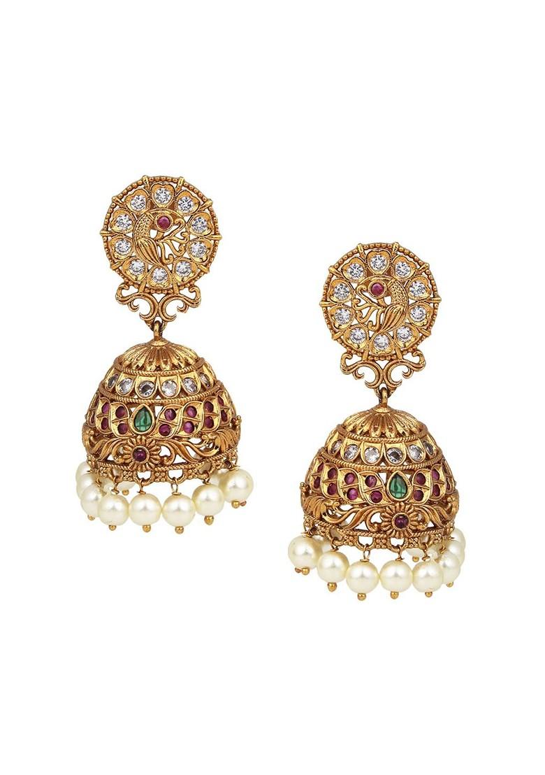 Gold Plated Artificial Stones Dome Shape Jhumkas