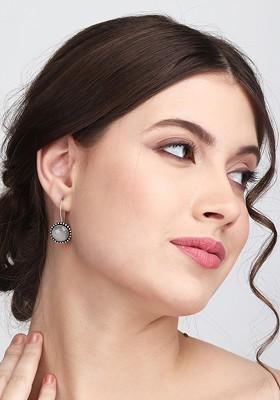 Silver Plated Stones Studded Circular Drop Earrings
