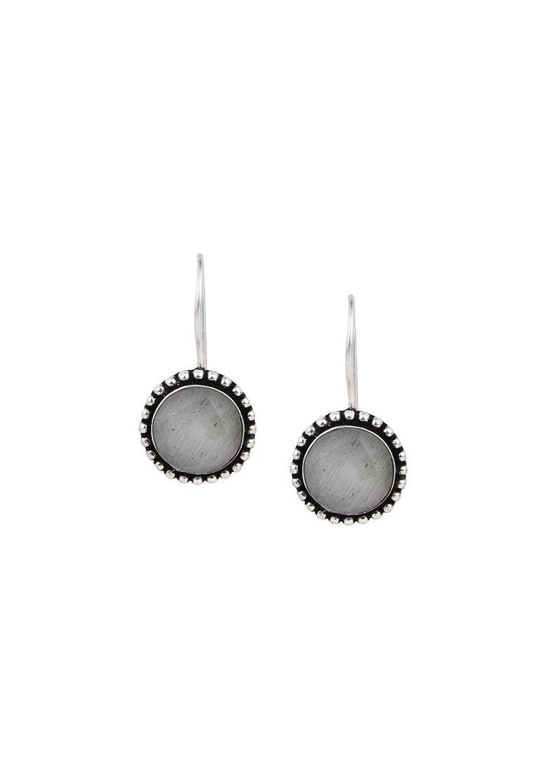Silver Plated Stones Studded Circular Drop Earrings