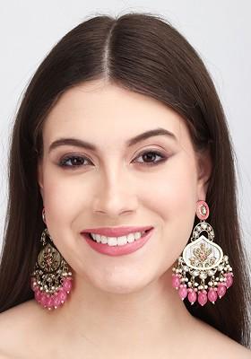 Gold Plated Contemporary Mother Of Pearl Chandbalis