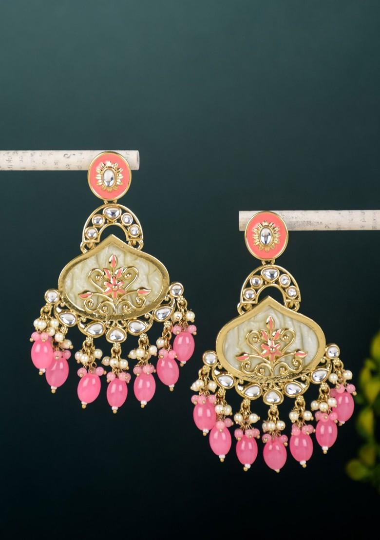 Gold Plated Contemporary Mother Of Pearl Chandbalis