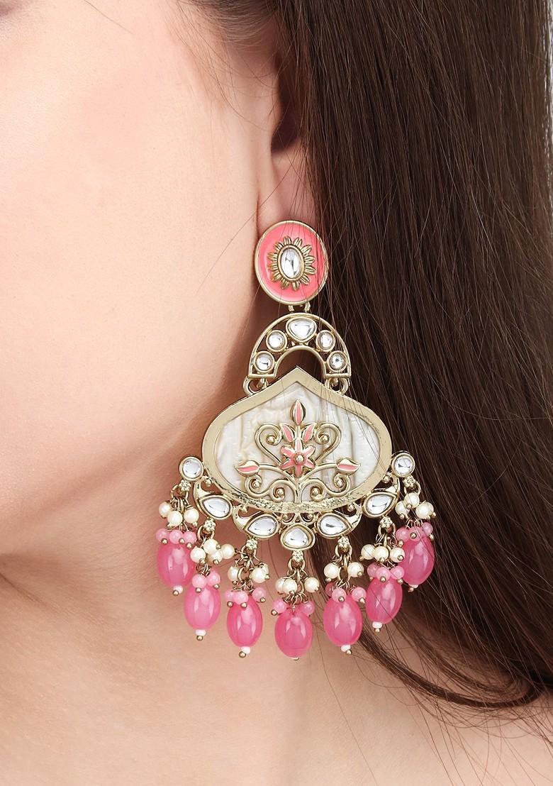 Gold Plated Contemporary Mother Of Pearl Chandbalis