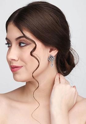 Silver Plated American Diamond Diamond Shaped Drop Earrings