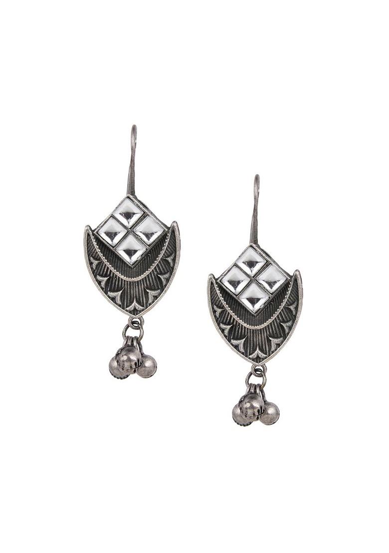 Silver Plated Ad Studded Contemporary Brass Drop Earrings