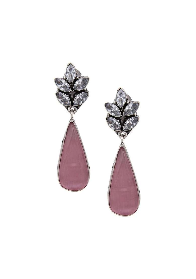 Silver Plated American Diamond Studded Teardrop Shaped Drop Earrings - Indya