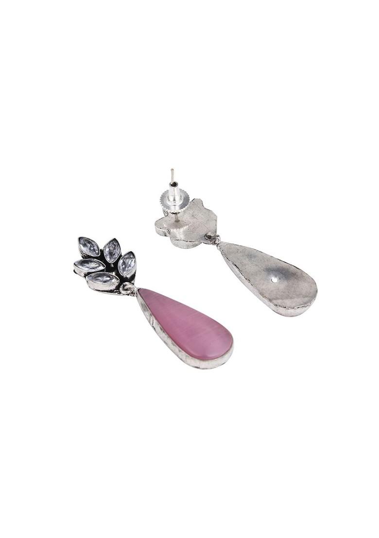 Silver Plated American Diamond Studded Teardrop Shaped Drop Earrings