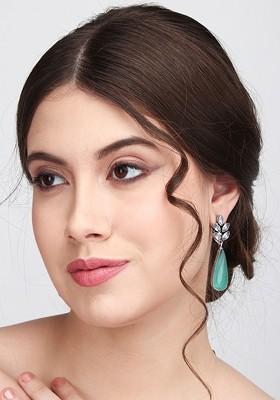 Silver Plated American Diamond Teardrop Shaped Drop Earrings