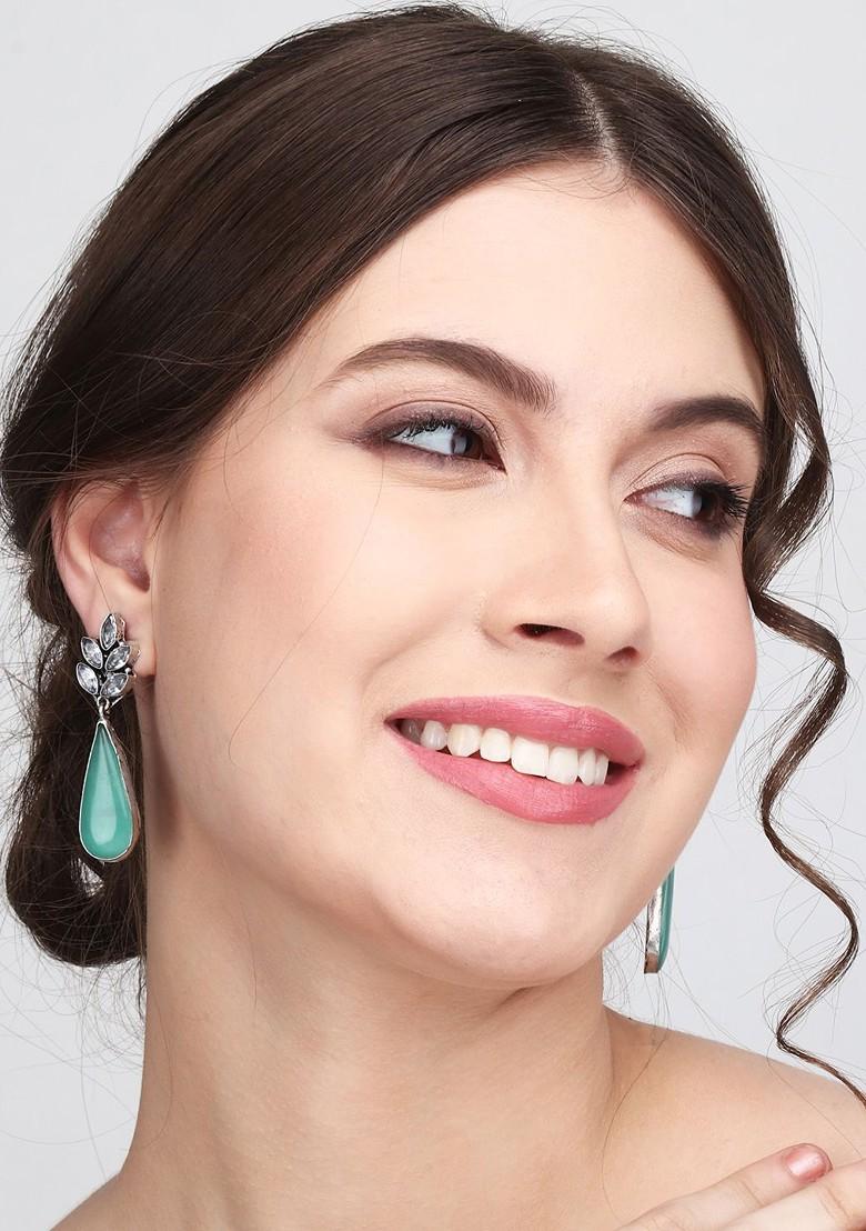 Silver Plated American Diamond Teardrop Shaped Drop Earrings