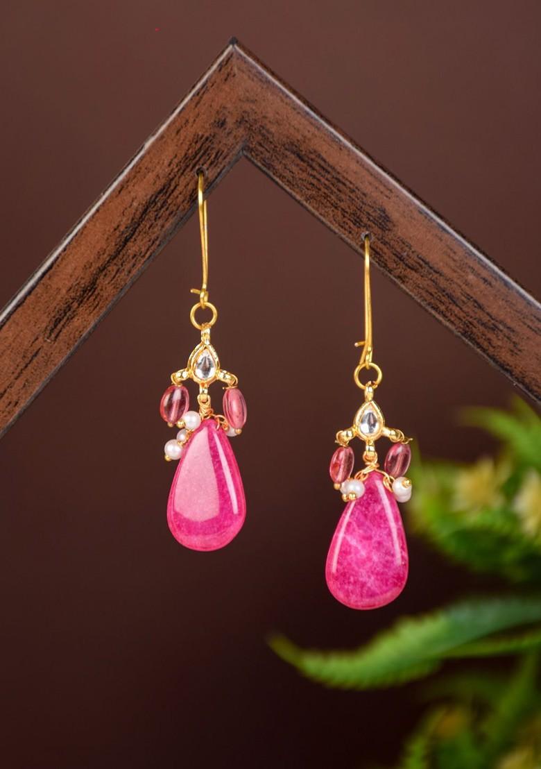 Gold Plated Beaded Contemporary Brass Drop Earrings