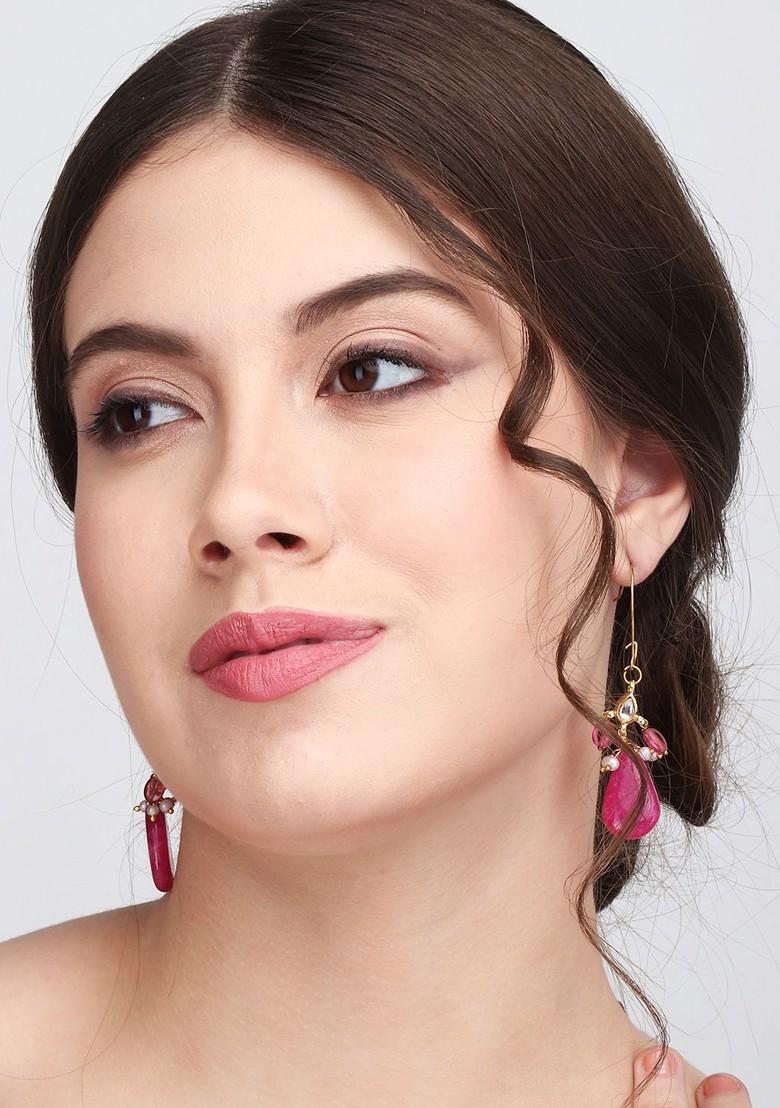 Gold Plated Beaded Contemporary Brass Drop Earrings