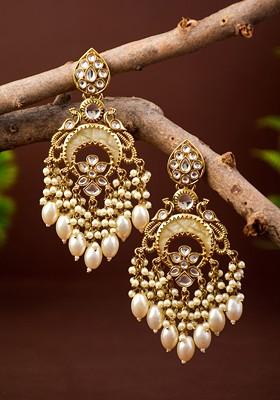 Gold Plated Contemporary Mother Of Pearl Chandbalis