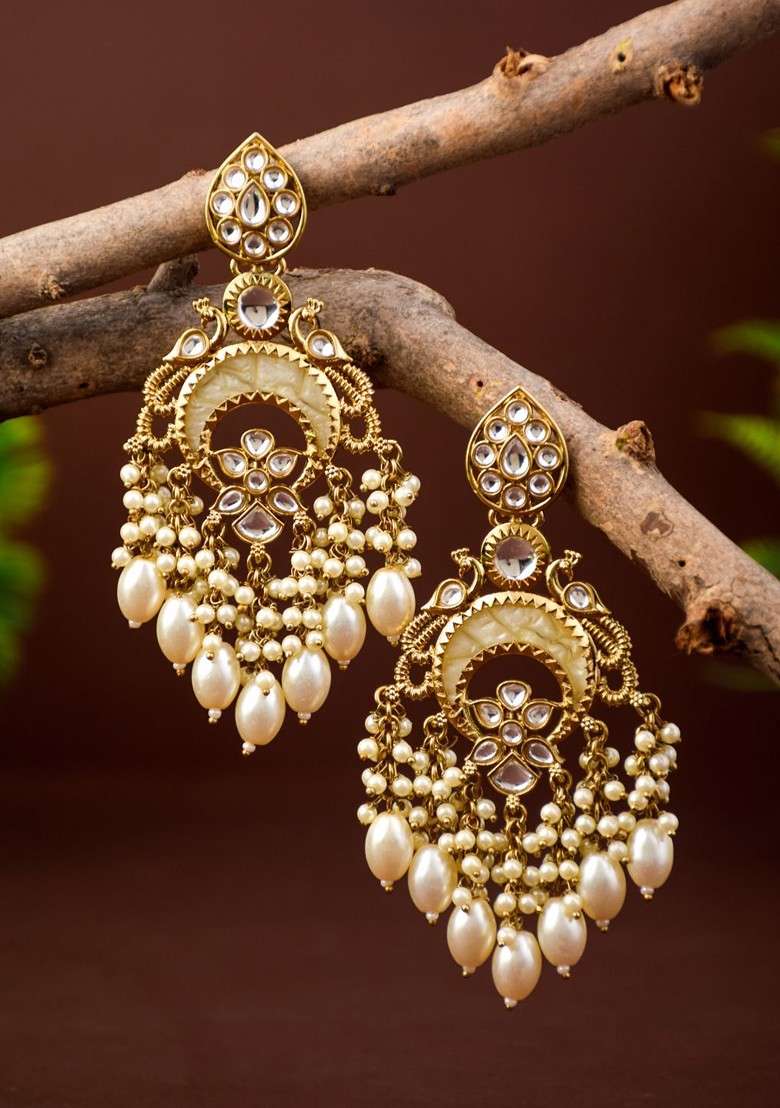 Gold Plated Contemporary Mother Of Pearl Chandbalis - Indya