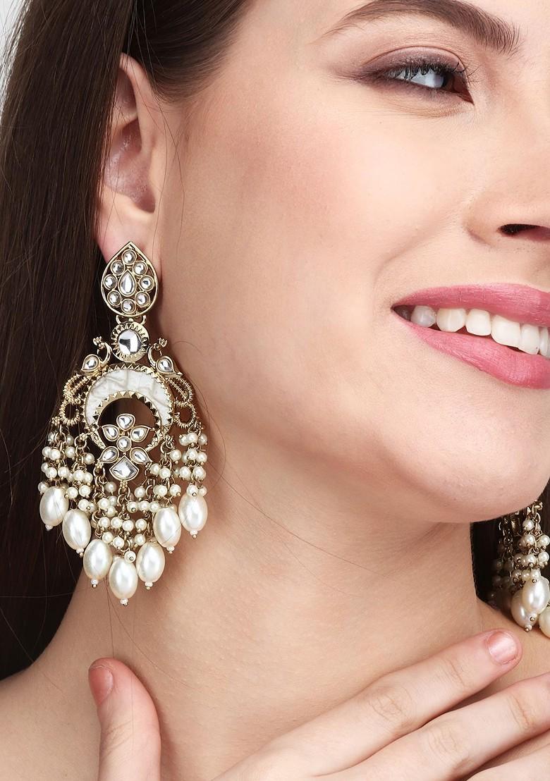 Gold Plated Contemporary Mother Of Pearl Chandbalis