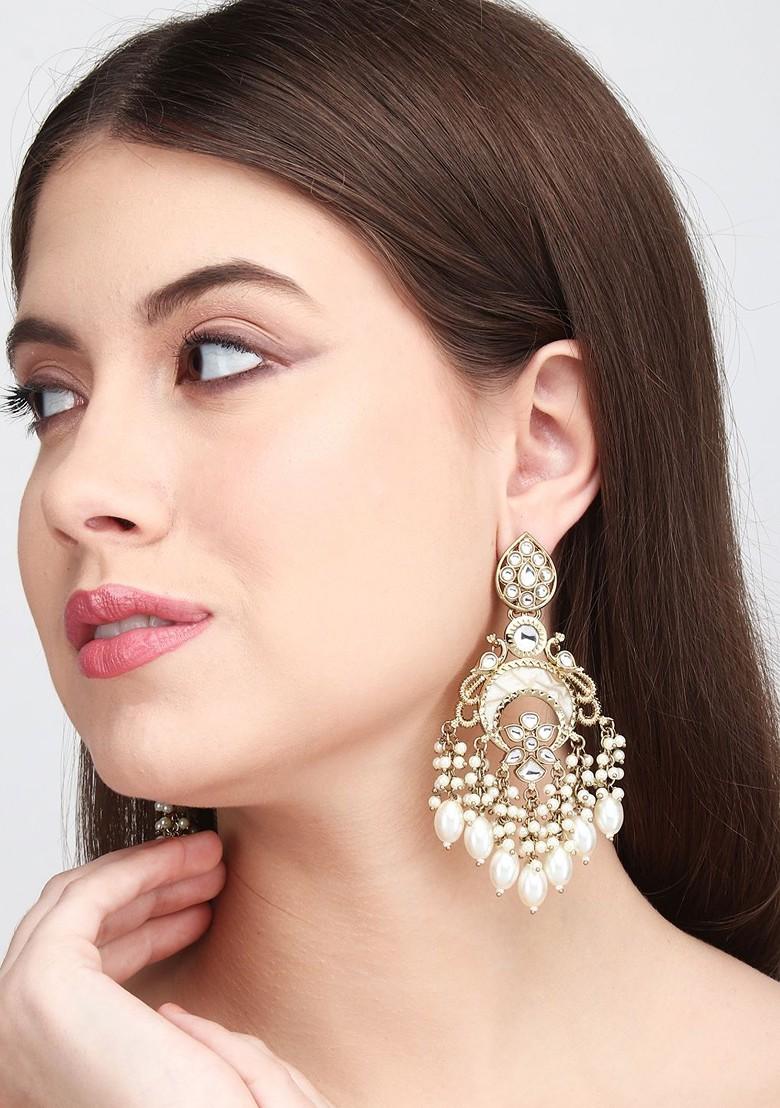 Gold Plated Contemporary Mother Of Pearl Chandbalis