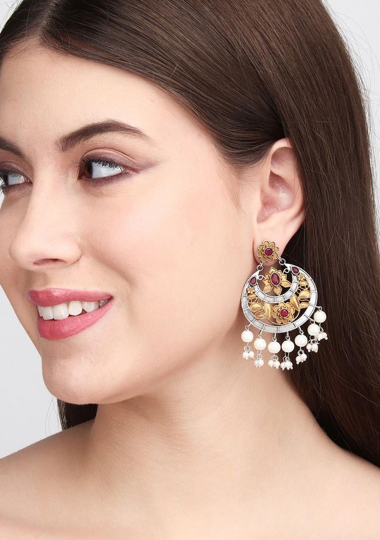 Gold Plated Stone Studded Contemporary Chandbalis