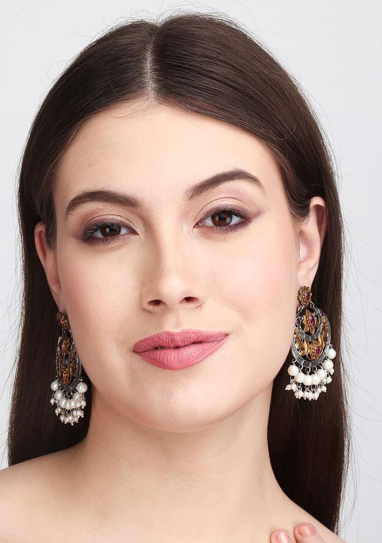 Gold Plated Stone Studded Contemporary Chandbalis