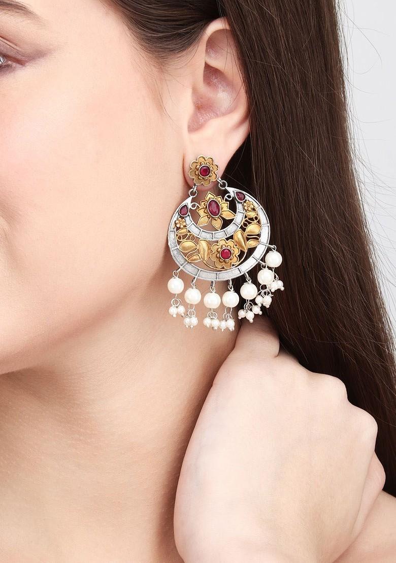 Gold Plated Stone Studded Contemporary Chandbalis