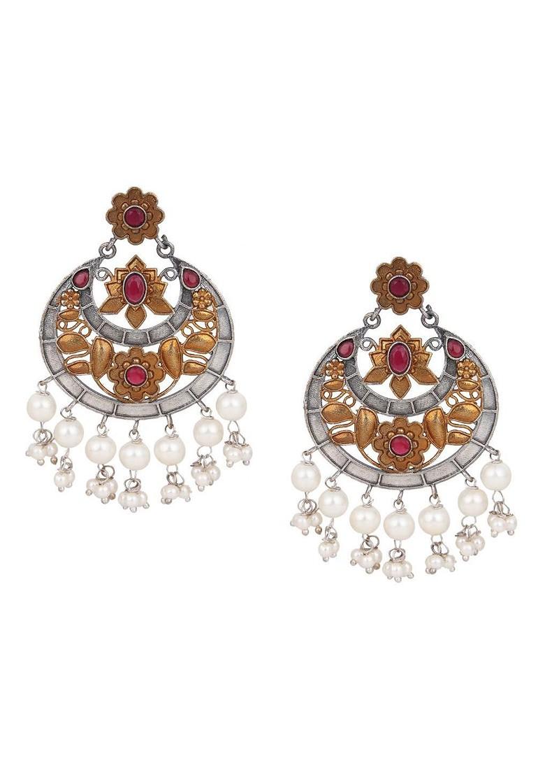 Gold Plated Stone Studded Contemporary Chandbalis