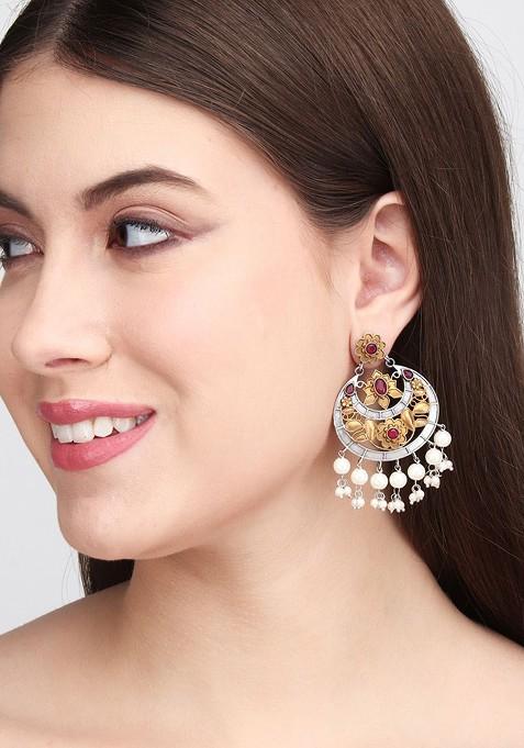 Gold Plated Stone Studded Contemporary Chandbalis