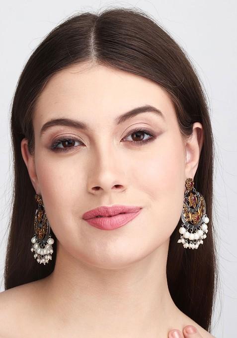 Gold Plated Stone Studded Contemporary Chandbalis