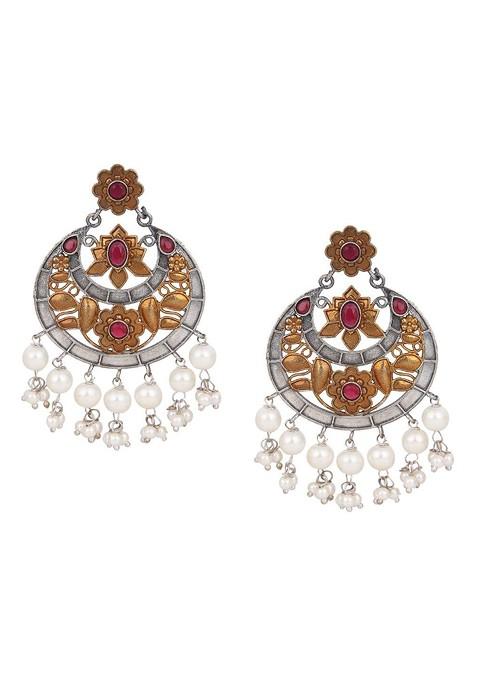 Gold Plated Stone Studded Contemporary Chandbalis