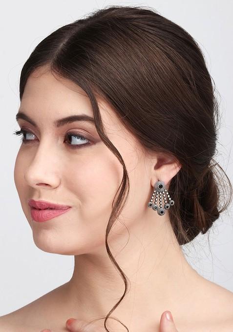 Silver Plated Stone Studded Contemporary Studs