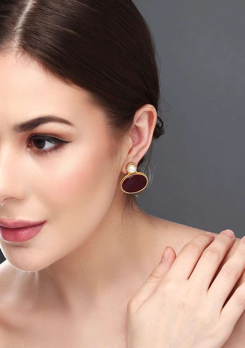 Gold Plated Beaded Contemporary Studs - Indya