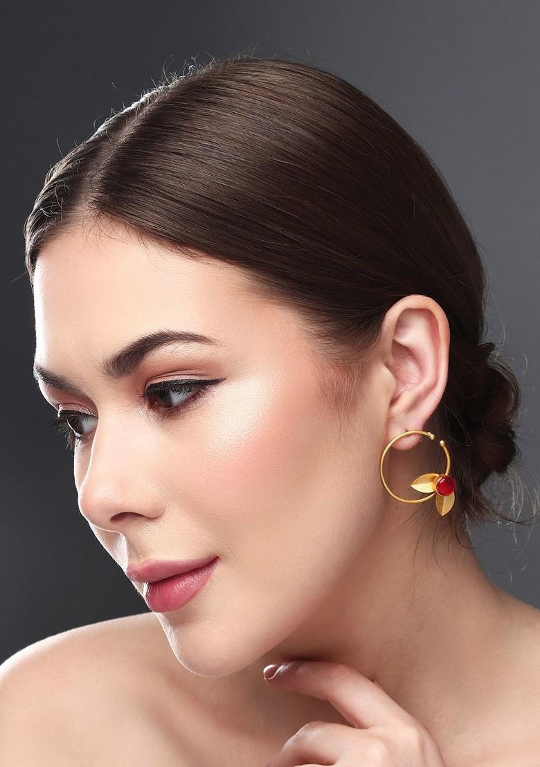 Gold Plated Artificial Stones Circular Studs