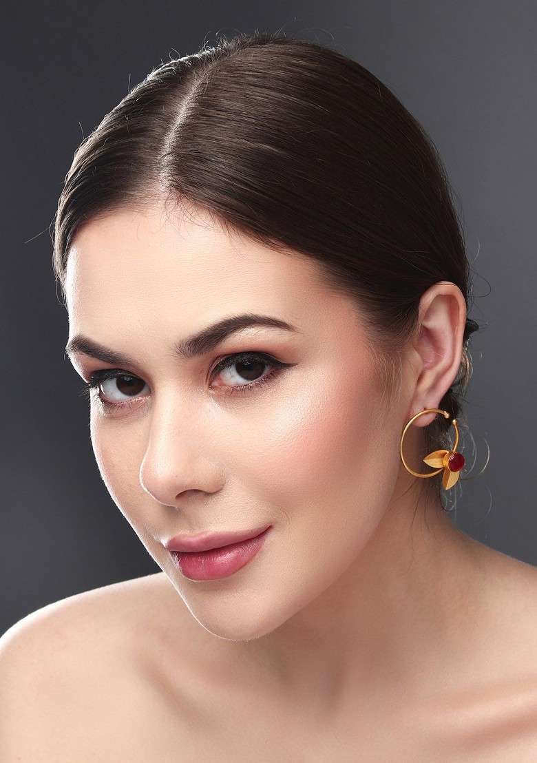 Gold Plated Artificial Stones Circular Studs - Indya