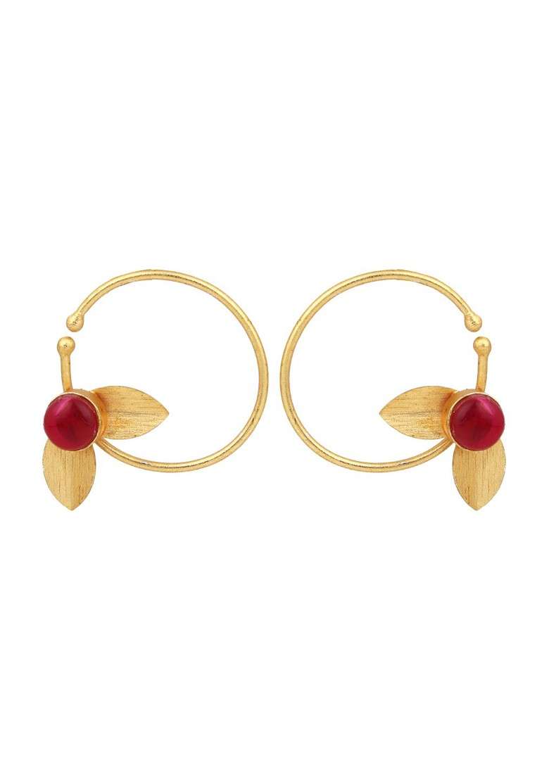 Gold Plated Artificial Stones Circular Studs - Indya
