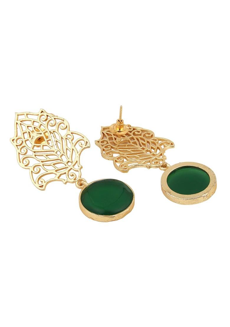 Gold Plated Stone Studded Leaf Shaped Drop Earrings
