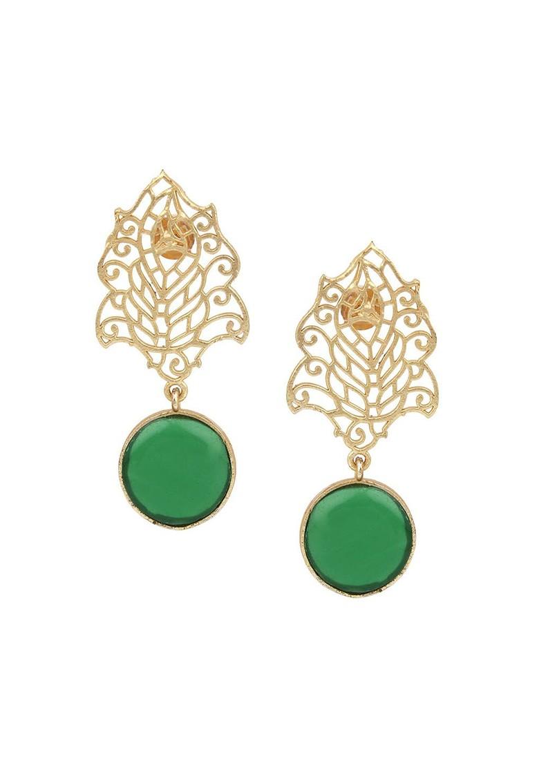 Gold Plated Stone Studded Leaf Shaped Drop Earrings